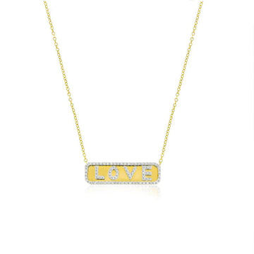 14kt Yellow Gold Diamond Love Plate Necklace