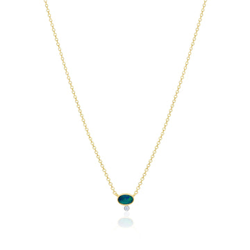 14kt Yellow Gold Dainty Opal and Diamond Pendant