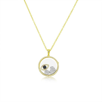 14kt Yellow Gold Diamond Shaker with Evil Eye and Heart Pendant