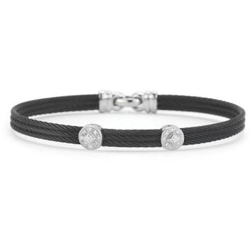18kt Stainless Steel Black Double Diamond Station Bracelet