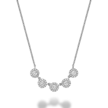 14kt Gold 5 Stone Diamond Halo Necklace