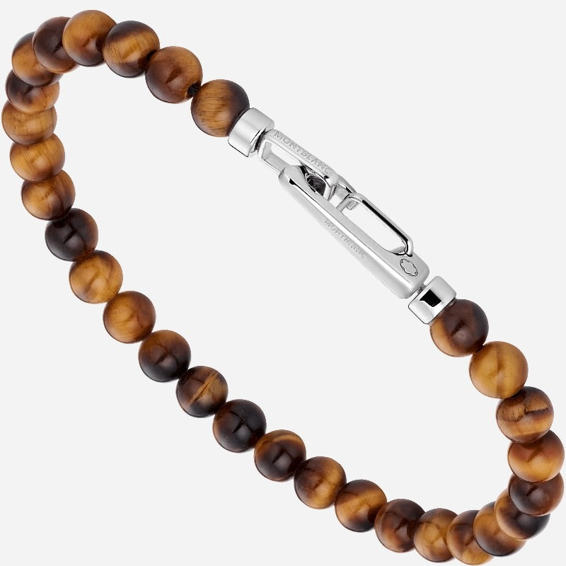 Tiger Eye beads bracelet with carabiner closure in stainless steel