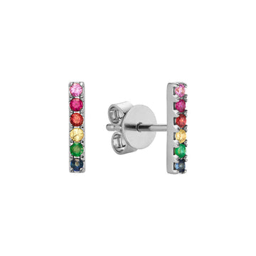 10kt Gold Rainbow Sapphire Bar Stud Earrings