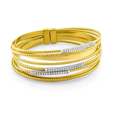 18kt Yellow Gold Ribbed Crossover Diamond Bangle