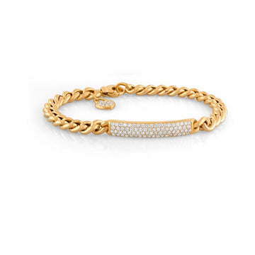 18kt Gold Curb Link Diamond ID Bracelet