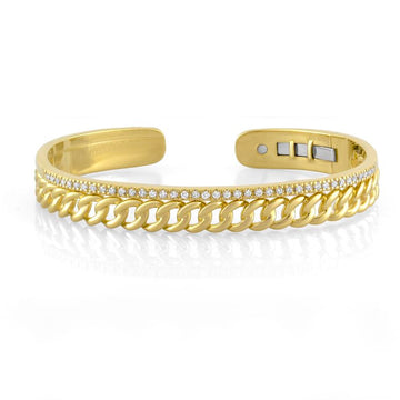 18kt Yellow Gold Curb Link Diamond Lined Bangle