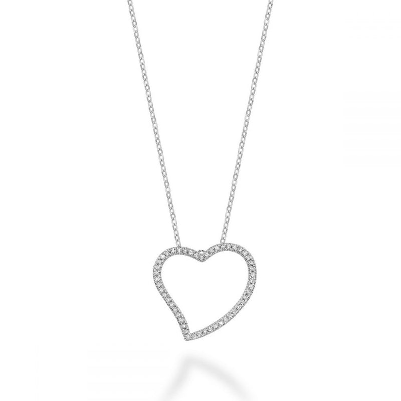 White Gold Asymmetrical Diamond Heart Pendant