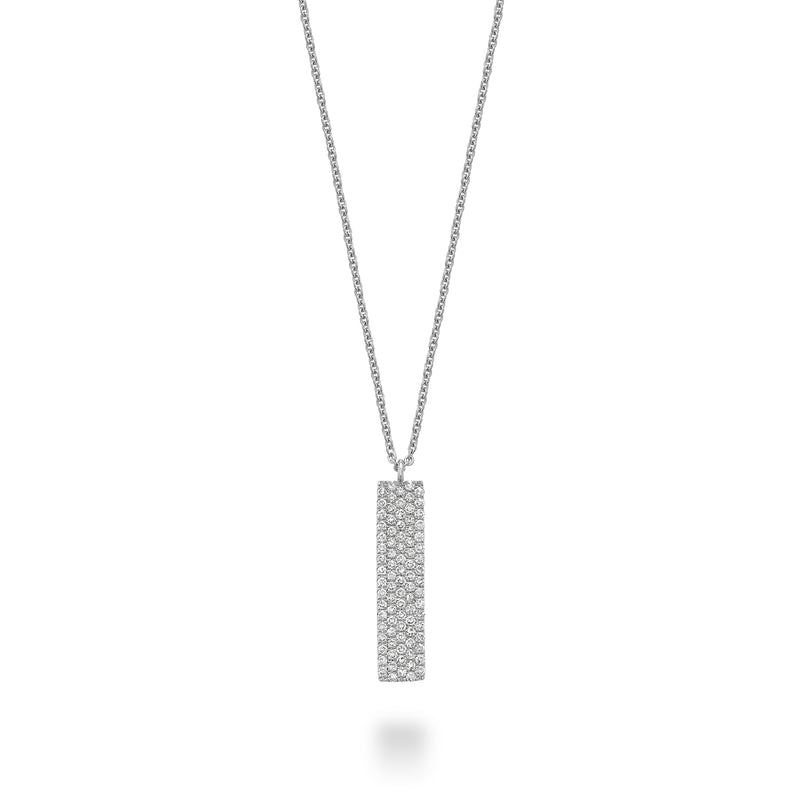 White Gold Diamond Pave Drop Bar Necklace