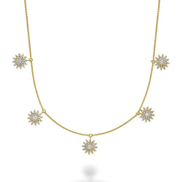 White Gold Sun Shaped Drop Diamond Necklace