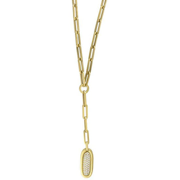 18kt Yellow Gold Paperclip Diamond Drop Necklace
