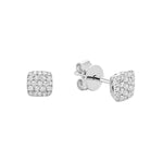 White Gold Square Cluster Diamond Pave Earrings