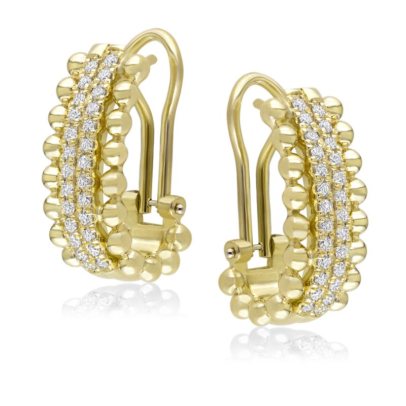 18kt Yellow Gold Double Row Diamond Bead Earrings