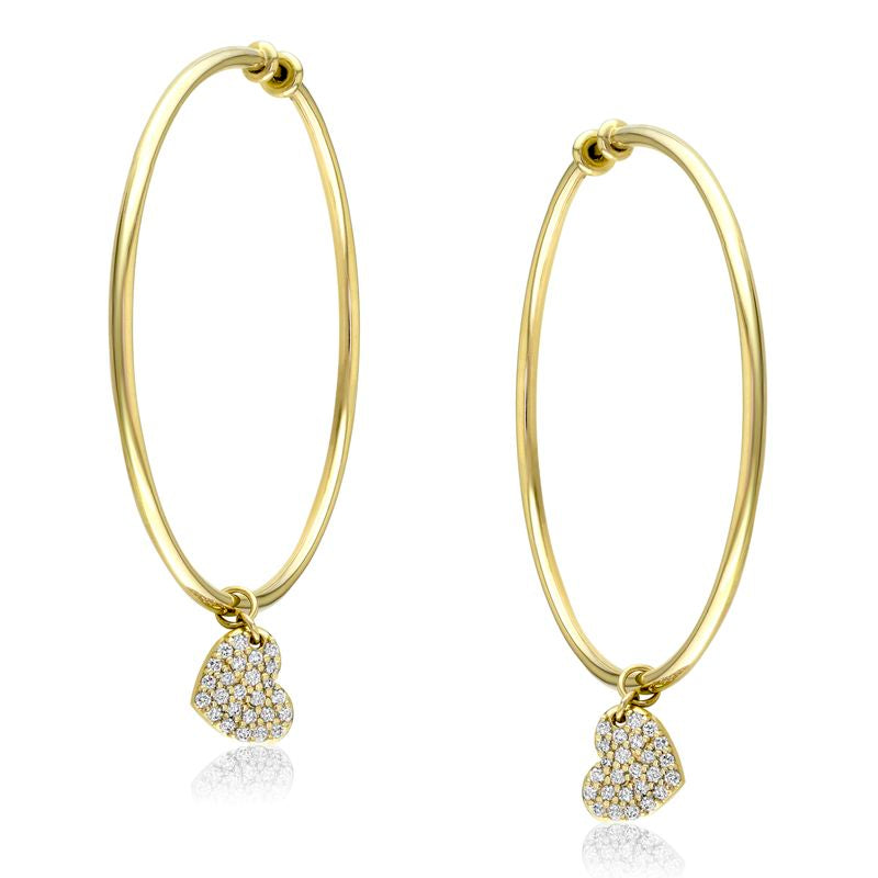 18kt Yellow Gold Diamond Heart Hoop Earrings