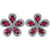 18kt White Gold Flower Pear Ruby and Diamond Earrings