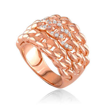 18kt Gold 3 Row Curb Diamond Ring