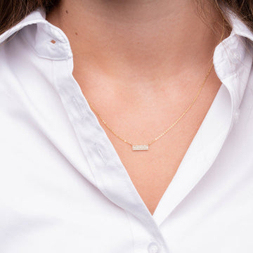 10kt Gold Pavé Three Row Diamond Bar Necklace