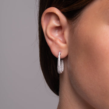 14kt Gold Oval Pavé Tapered Hoop Earrings