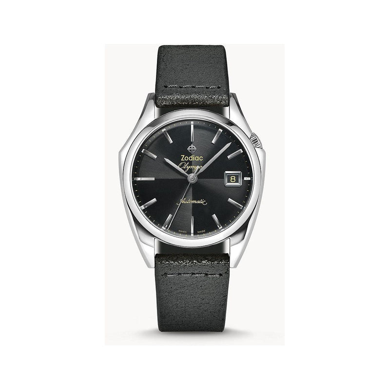Zodiac Olympos Automatic Three-Hand Date Black Leather Watch ZO9700