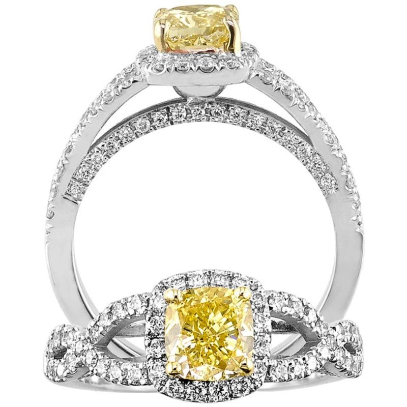 18kt White Gold Yellow Diamond Cushion Cut Ring