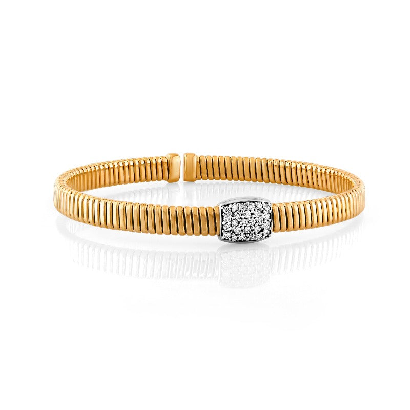 18kt Rose Gold Ribbed Diamond Set Bracelet