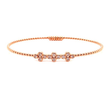 18kt Gold Triple Clover Diamond Beaded Bangle