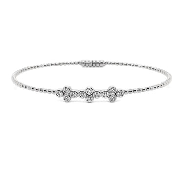 18kt Gold Triple Clover Diamond Beaded Bangle