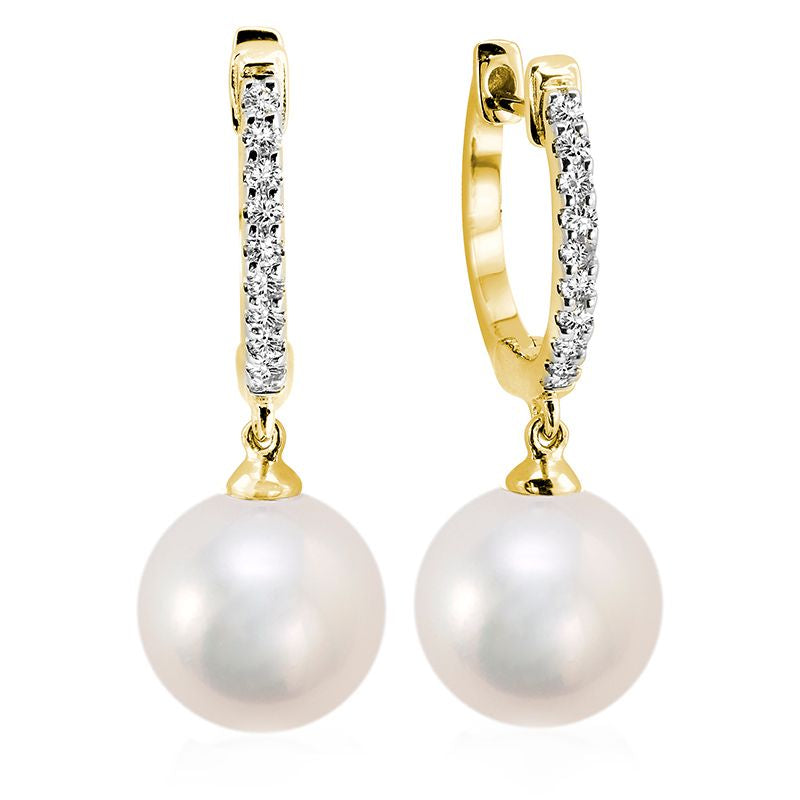 14kt Yellow Gold Pearl and Diamond Drop Earrings