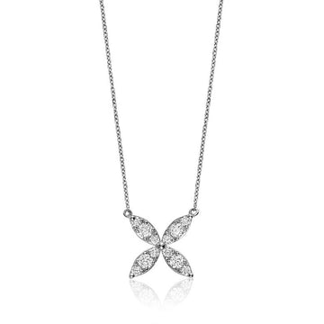 14kt Gold Marquise Flower Diamond Necklace