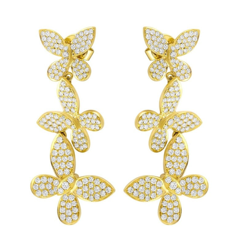 18kt Yellow Gold Diamond Butterfly Drop Earrings