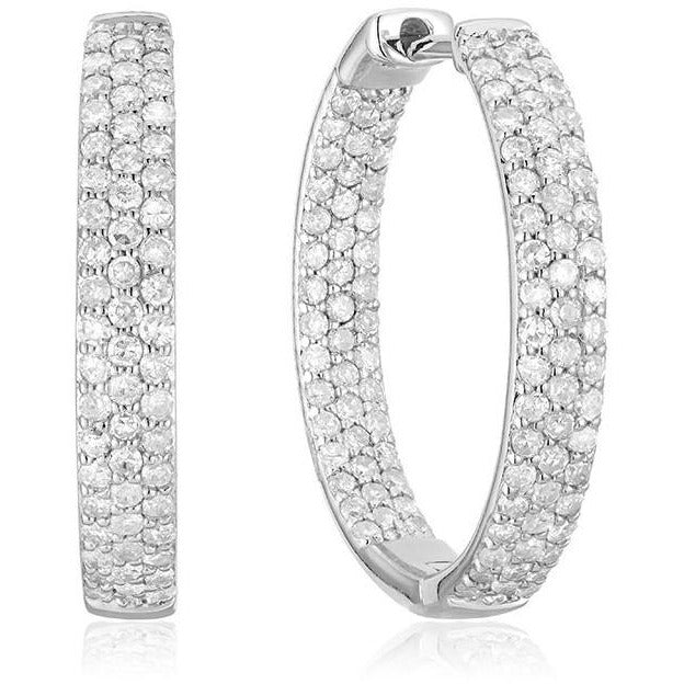 14kt White Gold Pave Inside Out Diamond Hoops