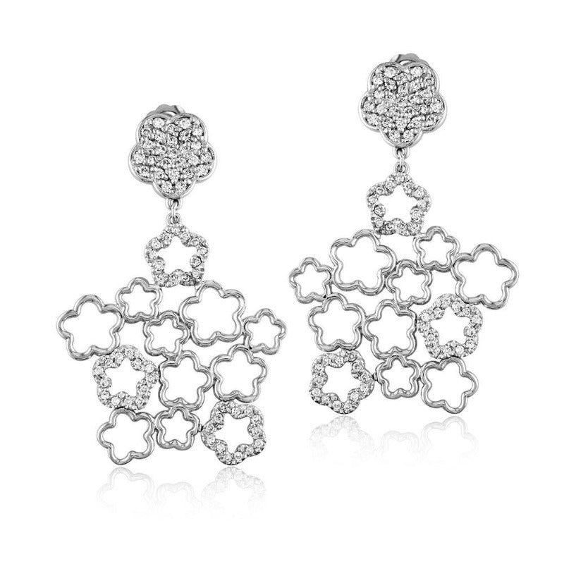 18kt White Gold Multi Flower Diamond Earrings