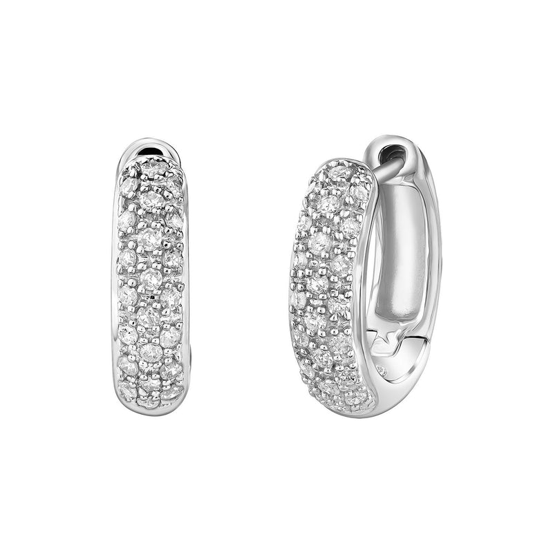 14kt White Gold Pave Diamond Hoops
