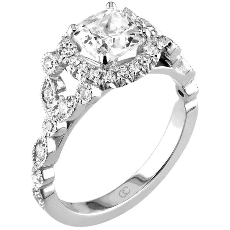 18kt White Gold Cushion Cut Diamond Petal Engagement Ring