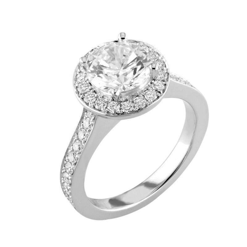 18kt White Gold Pave Set Halo Engagement Ring