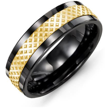 7mm Black Ceramic 14K Yellow Gold Ring