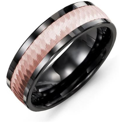 7mm Black Ceramic 14K Pink Gold Ring