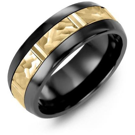 8.5mm Black Ceramic Tiffany 14K Yellow Gold Ring