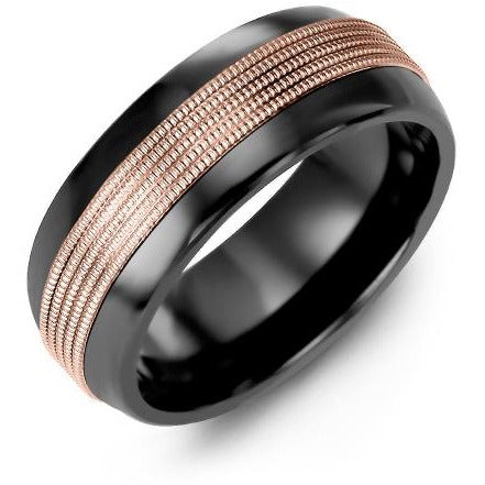 8.5mm Black Ceramic Tiffany 14K Pink Gold Ring