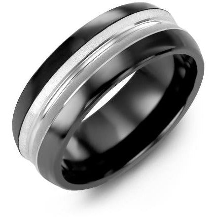 8.5mm Black Ceramic Tiffany 14K White Gold Ring