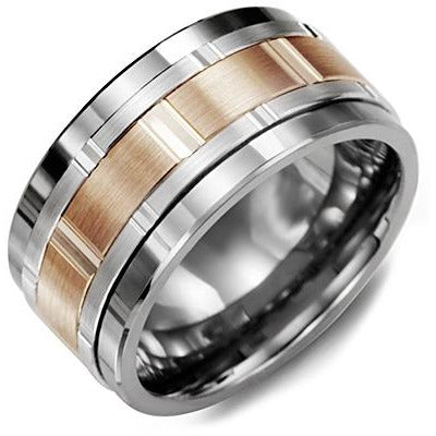 11mm Tungsten 14K White/Pink/White Gold Ring