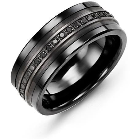 9mm Black Ceramic 14K Black Gold Ring 15 Black Diamonds tcw 0.15