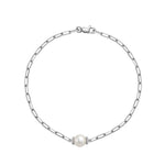 14kt Gold Diamond Pearl Paperclip Bracelet