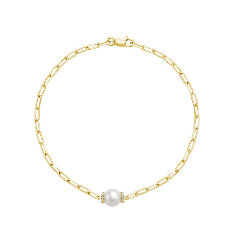 14kt Gold Diamond Pearl Paperclip Bracelet