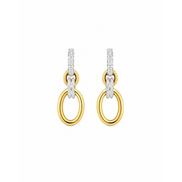 14kt Yellow Gold Row Pave High Polish Oval Diamond Earrings