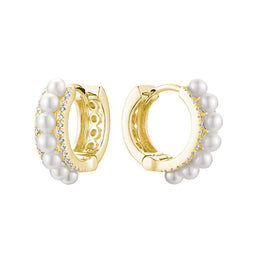 14kt Gold Split Hoop Pearl And Diamond Earrings
