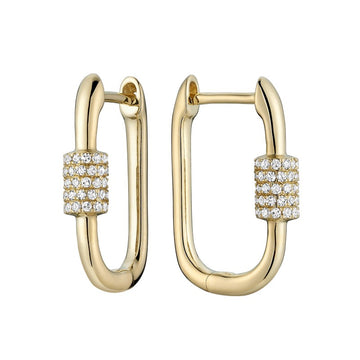 14kt Yellow Gold Diamond Lock Paperclip Earrings