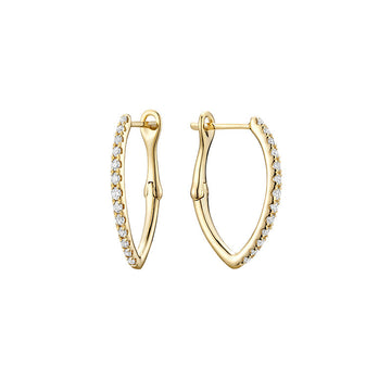 14kt V Shape Diamond Hoop Earrings