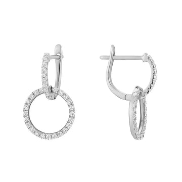 14kt White Gold Dainty Dangling Circle Of Life Loop Earrings