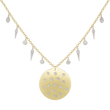 14kt Yellow Gold Gypsy Diamond Disc Pave Dagger Necklace
