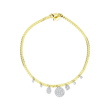 14kt Yellow Gold Dainty Cuban Chain Pave Charm Bracelet